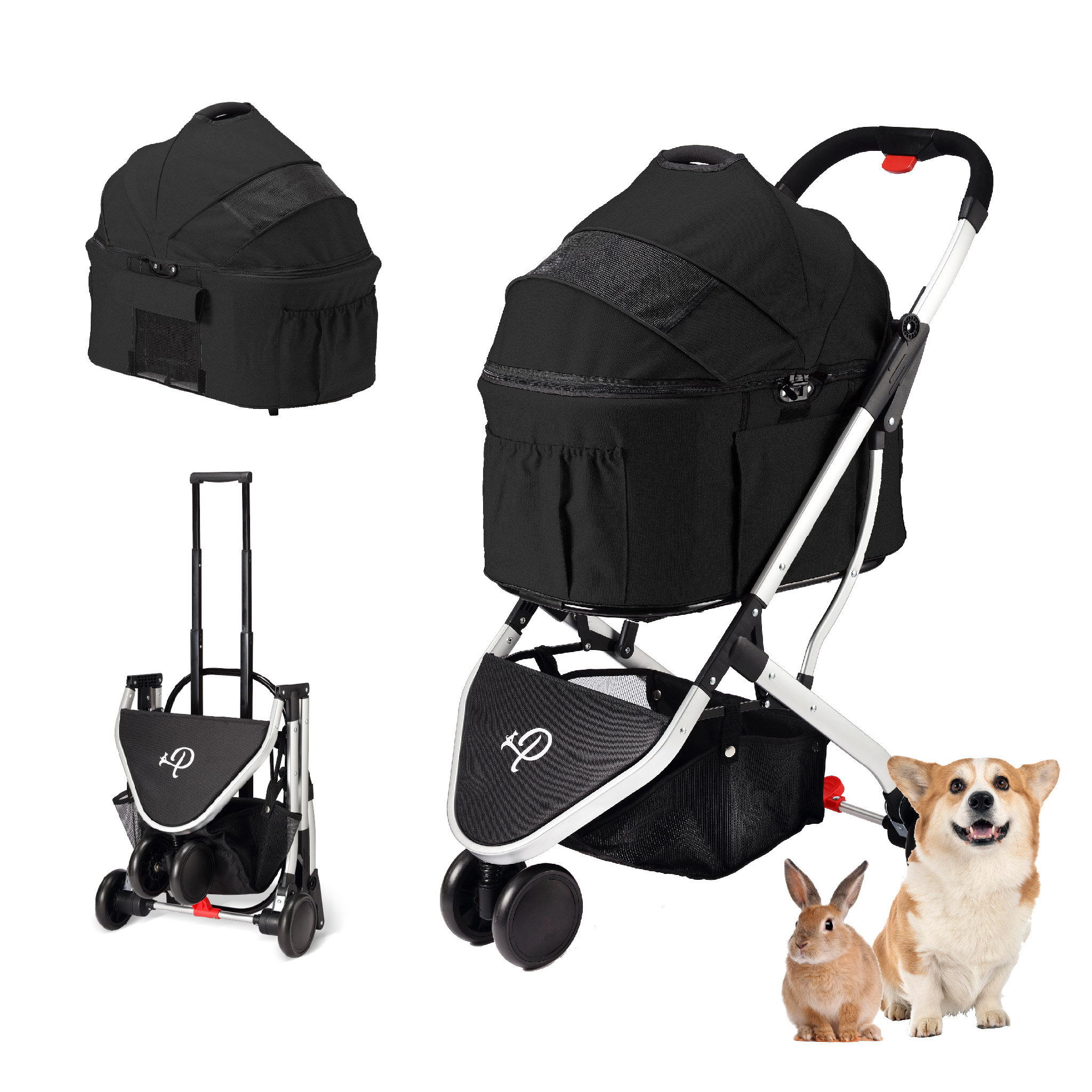 Petique Newport Pet Stroller 3 in 1 Travel System Midnight